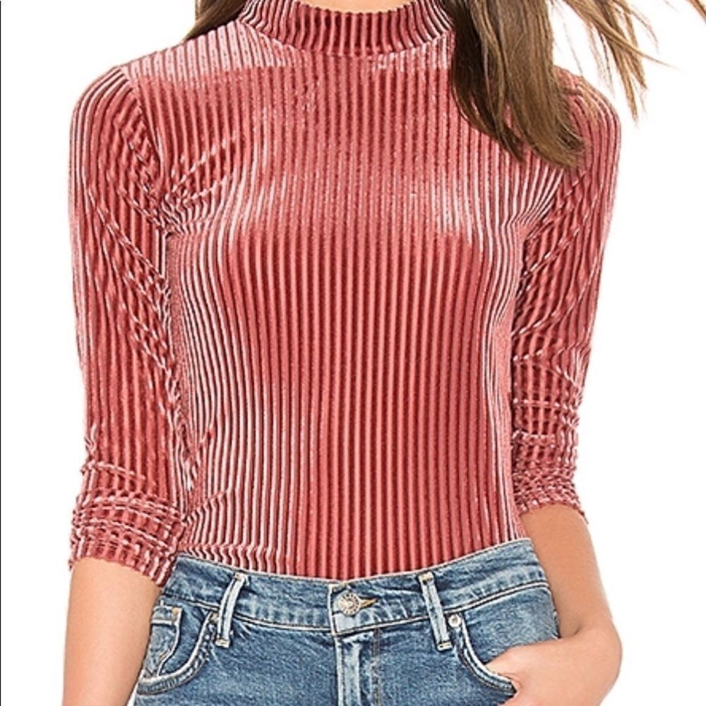 Pink Mock Neck Long Sleeve Ribbed Pullover Top NEW